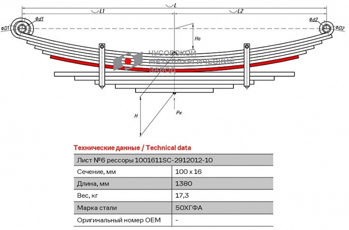 Задний рессорный лист №6 Scania 4-series / Scania PGRT-series