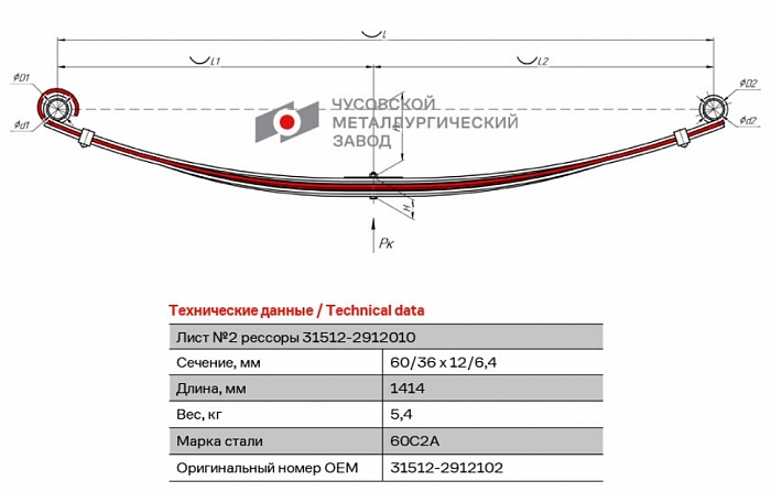 Задний подкоренной рессорный лист №2 УАЗ 2206, 220603, 220604, 22069, 2206904, 22069003, 3303, 3303024, 33036, 3962, 3962016, 39629, 39629016, 3909, 39094 (39091), 39095