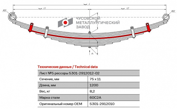 Задний рессорный лист №5 ЗиЛ 5301